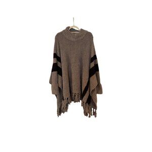 Barefoot Dreams Poncho Brown Black Accent Tassel One Size